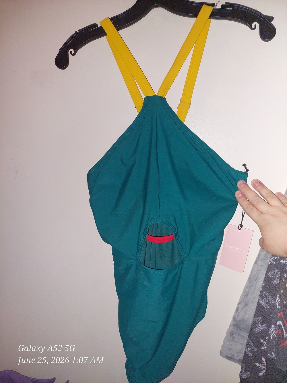 Juicy Couture Teal One-Piece with Yellow Straps and Red Trim In Size Larhe